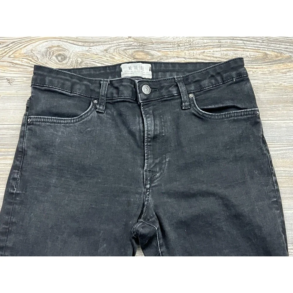 Free People We‎ The Free Jeans Women's Sz 28 Mid-Rise Skinny Black Raw Hem